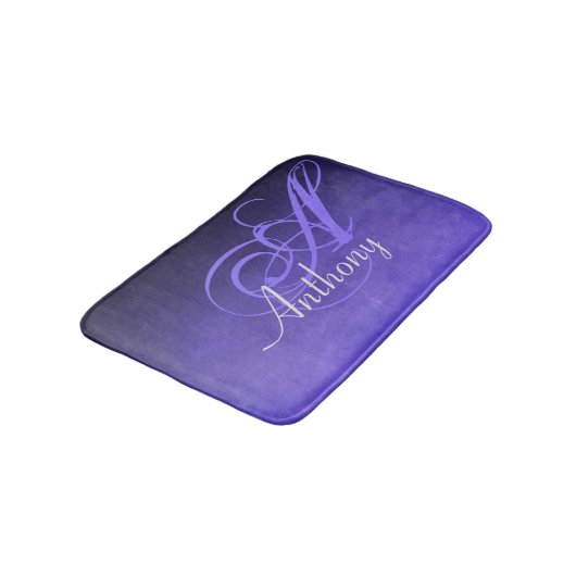 Paarse Blauw Zwart Rustiek Abstracte Naam Monogram Badmat (Gekanteld)