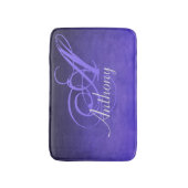 Paarse Blauw Zwart Rustiek Abstracte Naam Monogram Badmat (Voorkant Verticaal)