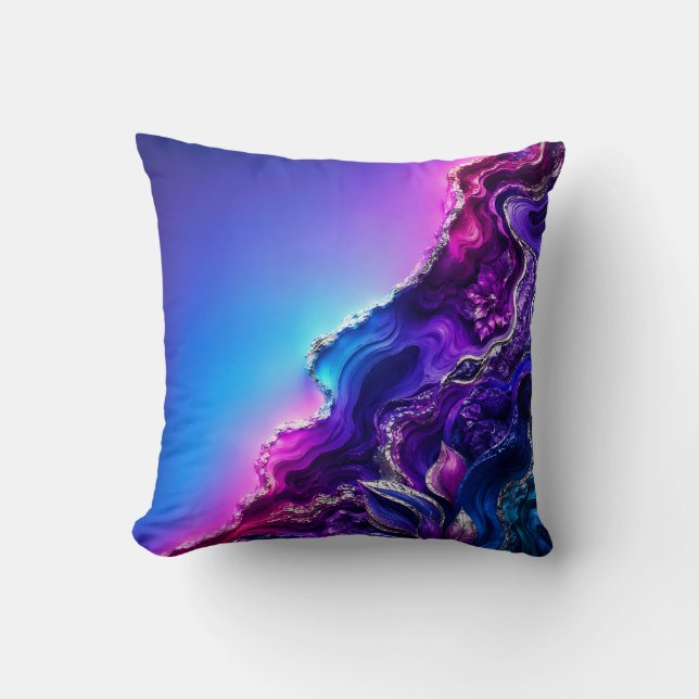Paarse Blauwe Agaat Geode Kunst | Neon Marmer Abst Kussen (Voorkant)