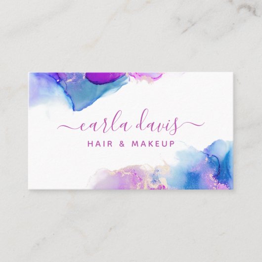 Paarse blauwe alcoholinkt visitekaartje (Voorkant)