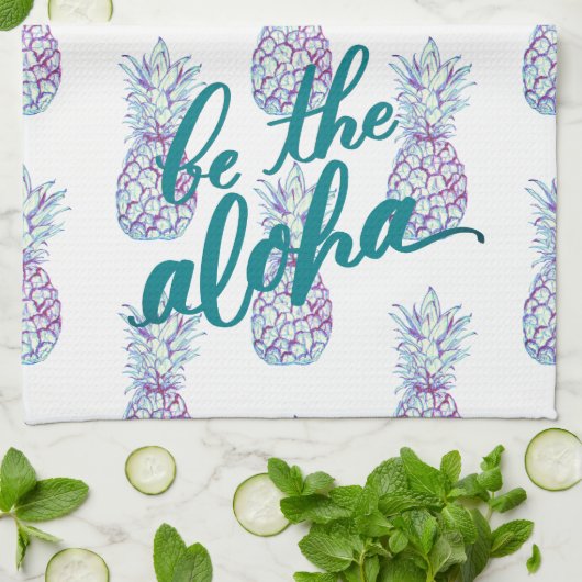 Paarse blauwe ananas Aloha Kitchen Towel Theedoek (Gevouwen)