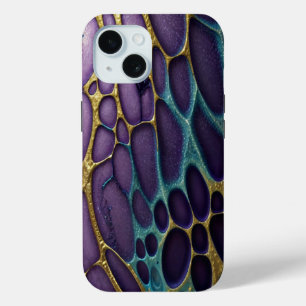 Paarse, blauwe, aqua en gouden iPhone 15 case