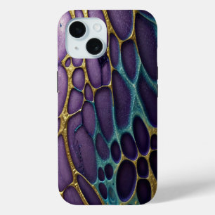 Paarse, blauwe, aqua en gouden iPhone 15 case
