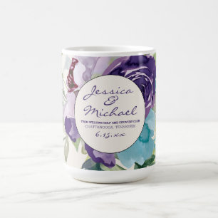 Paarse Blauwe Aquarel Bloem Bruiloft Favor Koffiemok