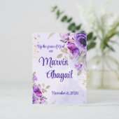 Paarse Blauwe Aquarel Bloem Bruiloft Uitnodiging (Staand voorkant)