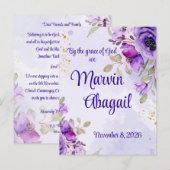 Paarse Blauwe Aquarel Bloem Bruiloft Uitnodiging (Voorkant / Achterkant)