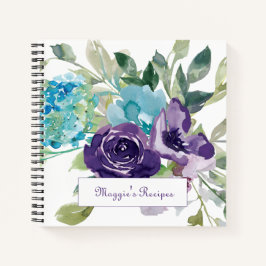 Paarse Blauwe Aquarel Bloemige Recept Notitieboek