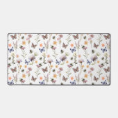 Paarse Blauwe Aquarel Wilde Bloem Monogram Naam Bureaumat (Voorkant)