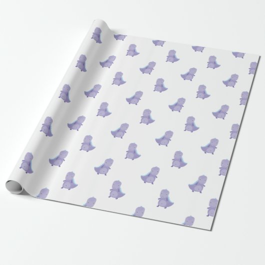 Paarse Blauwe Baby Dinosauruspatroon Cadeaupapier (Uitgerold)