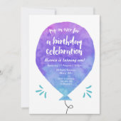 Paarse Blauwe Ballon Uitnodiging (Voorkant)