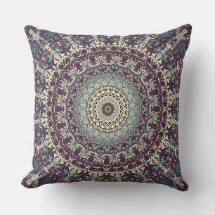Paarse Blauwe Beige Mandala Kaleidoscoop Medaillon Kussen