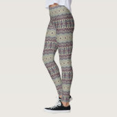 Paarse Blauwe Beige Mandala Medaillon Gestreept Leggings (Links)