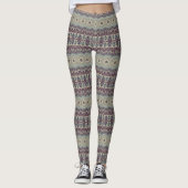 Paarse Blauwe Beige Mandala Medaillon Gestreept Leggings (Voorkant)