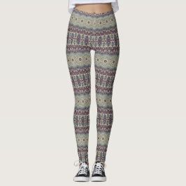 Paarse Blauwe Beige Mandala Medaillon Gestreept Leggings