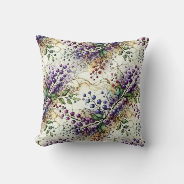  paarse blauwe bessen inkt kunst kussen (Voorkant)