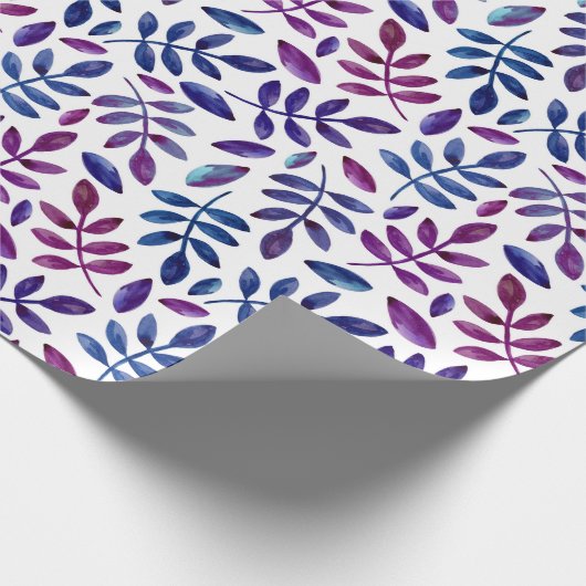 Paarse blauwe bladeren. Waterverf floreel patroon Cadeaupapier (Hoek)