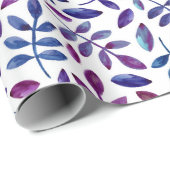 Paarse blauwe bladeren. Waterverf floreel patroon Cadeaupapier (Rol Hoek)