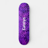 Paarse Blauwe Bladpatroon Blad Vet Aangepaste Naam Persoonlijk Skateboard (Voorkant)