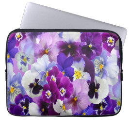 Paarse Blauwe Blanke Floral Flowers Laptop Sleeve