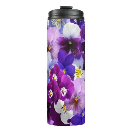 Paarse Blauwe Blanke Floral Flowers Thermosbeker (Voorkant)