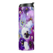 Paarse Blauwe Blanke Floral Flowers Thermosbeker (Gedraaid links)