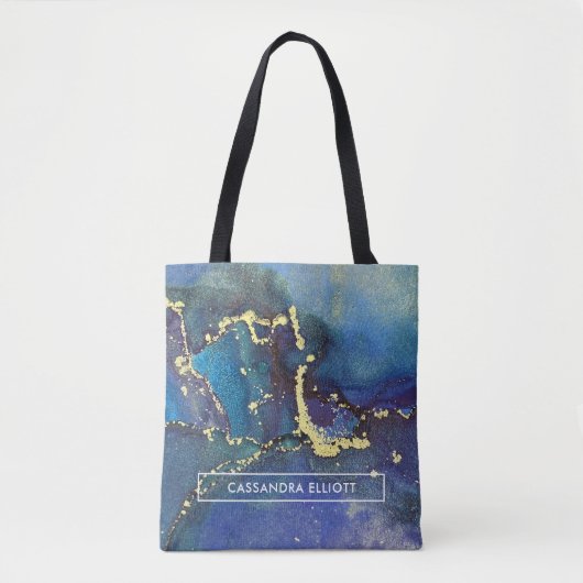 Paarse blauwe Blauwgroen en gouden Abstracte Vloei Tote Bag (Voorkant)