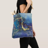 Paarse blauwe Blauwgroen en gouden Abstracte Vloei Tote Bag (Dichtbij)