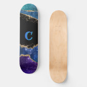 Paarse, blauwe, Blauwgroen en goudglittermonogramm Persoonlijk Skateboard (Voorkant)