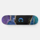 Paarse, blauwe, Blauwgroen en goudglittermonogramm Persoonlijk Skateboard (Horizontaal)
