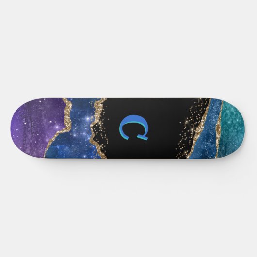 Paarse, blauwe, Blauwgroen en goudglittermonogramm Persoonlijk Skateboard (Horizontaal)