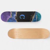 Paarse, blauwe, Blauwgroen en goudglittermonogramm Persoonlijk Skateboard (Horizontaal)