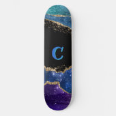 Paarse, blauwe, Blauwgroen en goudglittermonogramm Persoonlijk Skateboard (Voorkant)