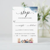 Paarse Blauwe Blauwgroen Waterverf & Floral Maalti RSVP Kaartje (Staand voorkant)