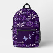 Paarse Blauwe Bloem Doodle Patroon Bedrukte Rugzak (Voorkant)