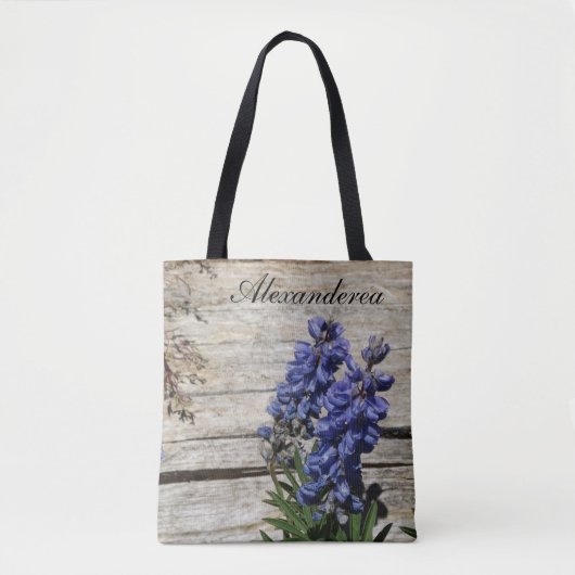paarse blauwe bloem, gepersonaliseerde naam Bride, Tote Bag (Voorkant)