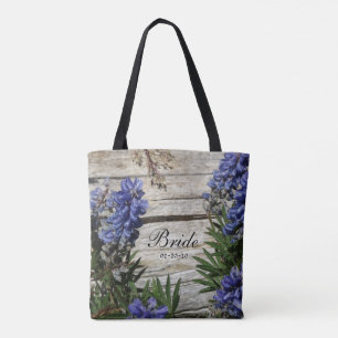 paarse blauwe bloem, gepersonaliseerde naam Bride, Tote Bag