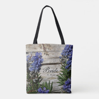 paarse blauwe bloem, gepersonaliseerde naam Bride, Tote Bag