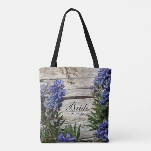 paarse blauwe bloem, gepersonaliseerde naam Bride, Tote Bag (Achterkant)