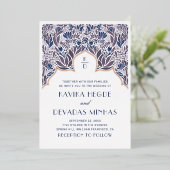 Paarse blauwe bloem. Gouden Indiaanse bruinhoutbru Folie Uitnodiging (Staand Voorkant)