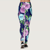 paarse blauwe bloem leggings (Achterkant)