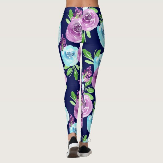 paarse blauwe bloem leggings (Achterkant)