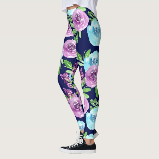 paarse blauwe bloem leggings (Links)