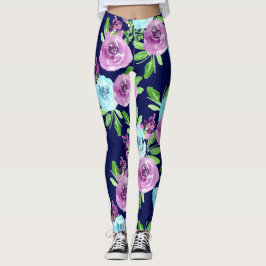 paarse blauwe bloem leggings