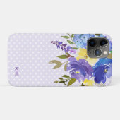 Paarse Blauwe Bloem Polka Dot Monogram Case-Mate iPhone Case (Achterkant (horizontaal))
