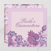 Paarse & Blauwe Bloem Quinceañera Uitnodigen Kaart (Voorkant / Achterkant)