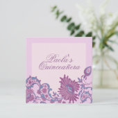 Paarse & Blauwe Bloem Quinceañera Uitnodigen Kaart (Staand voorkant)