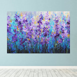 Paarse Blauwe Bloem Veld Abstracte Wand Kunst Canvas Afdruk