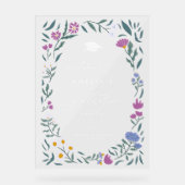 Paarse Blauwe Bloemen Afstuderen Party Sign Acryl Bord (Voorkant)