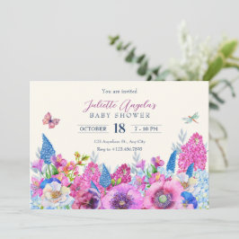 Paarse Blauwe Bloemen Bloeien Lente baby shower Kaart