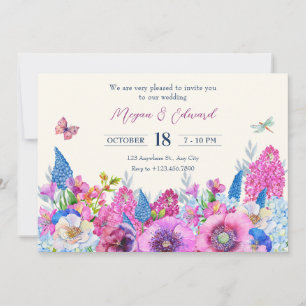 Paarse Blauwe Bloemen Bloeien Lente Huwelijk Kaart